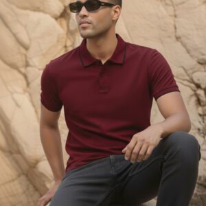 Roadster Men Maroon Solid Polo Collar T-shirt