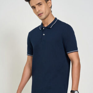 Peregrine by Pantaloons Men Solid Polo Collar Pure Cotton T-shirt